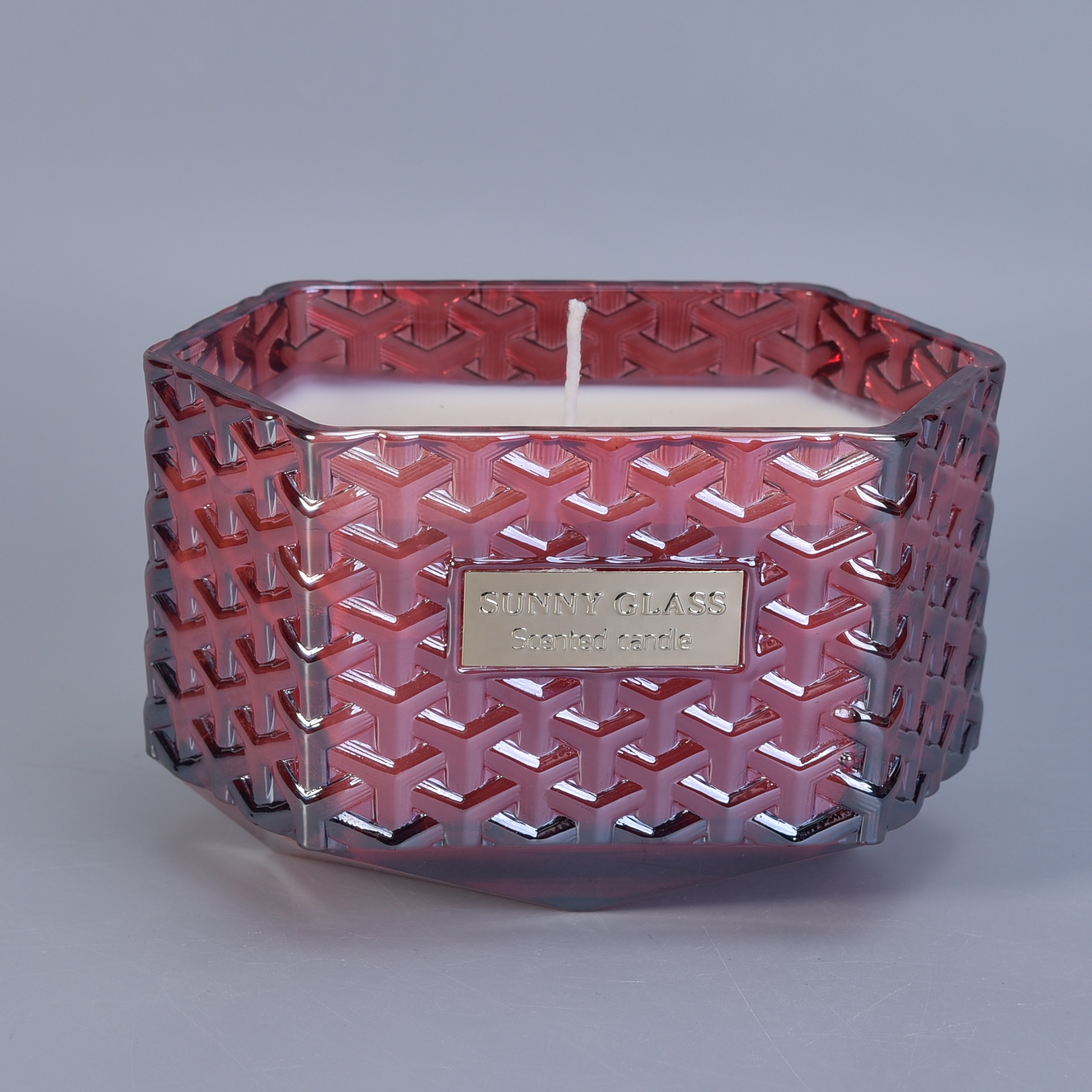 Suppliers Hexagon scented candle glass holders with wood lid