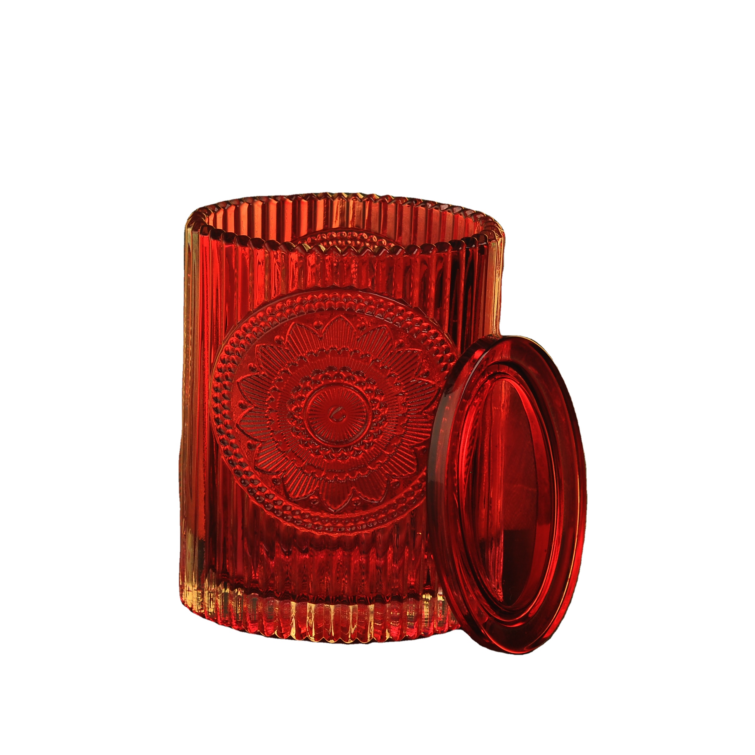 Bulk patent design oval lotus luxury glass candle jar with lids
