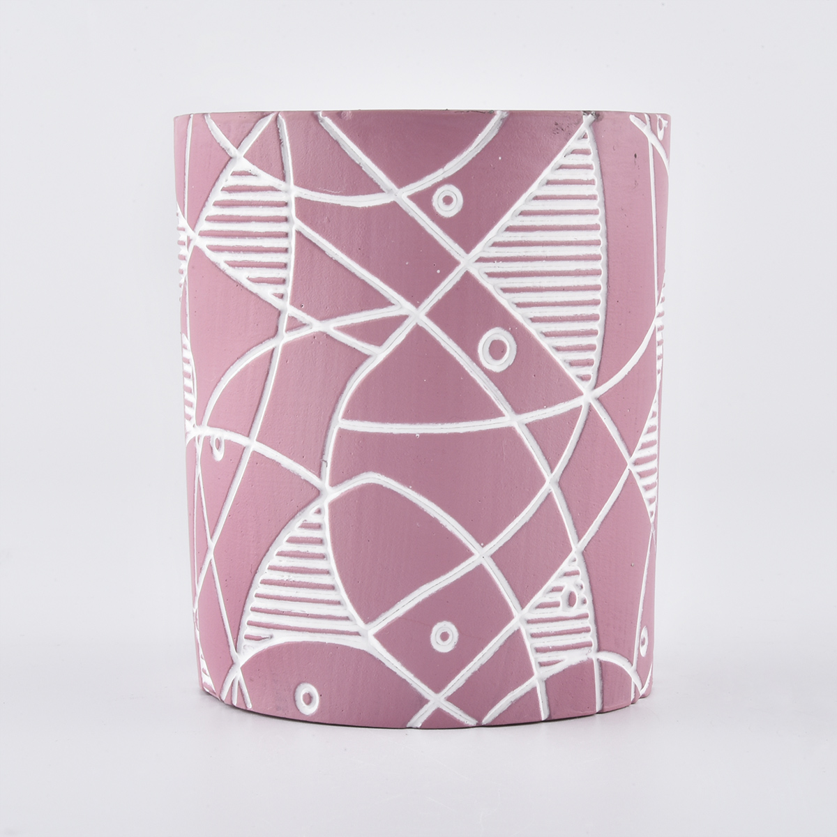 cylinder cement candle jar with patterns, 8 oz candle vessels for home decor