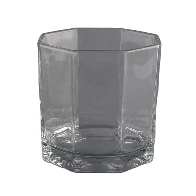25oz big glass candle holders with hexagonal shape