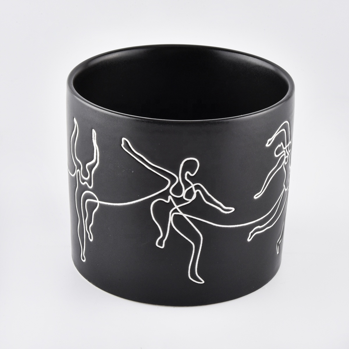 black ceramic candle jars with white printing