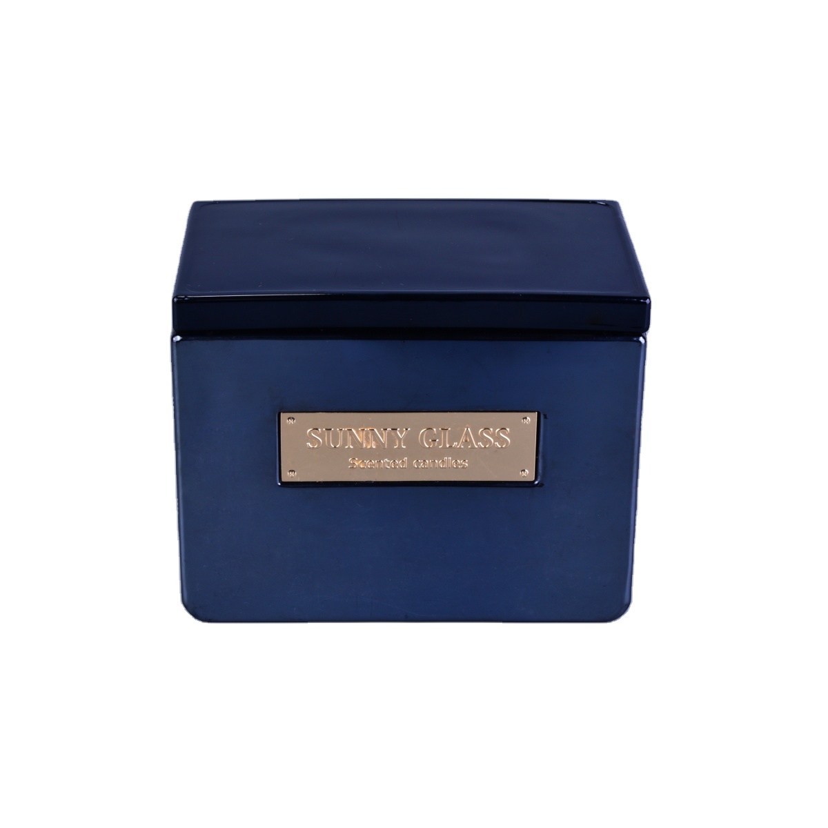 10oz 20oz Sunny luxury empty dark blue scented square glass candle vessels with lids