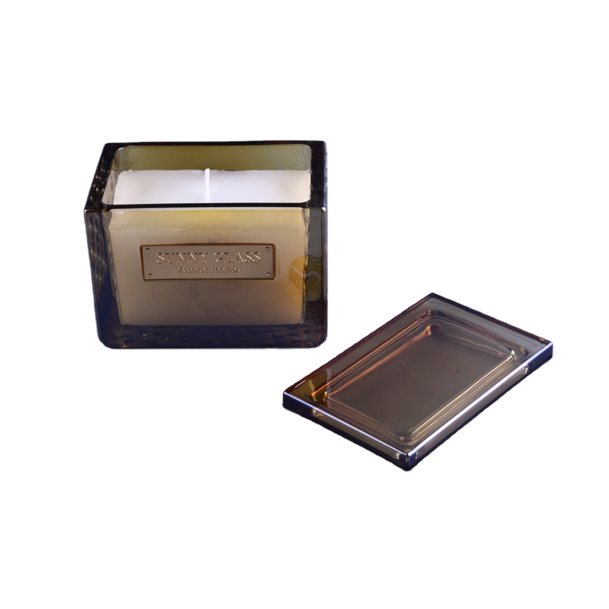 Sunny luxury empty crystal scented square glass candle jar with lids