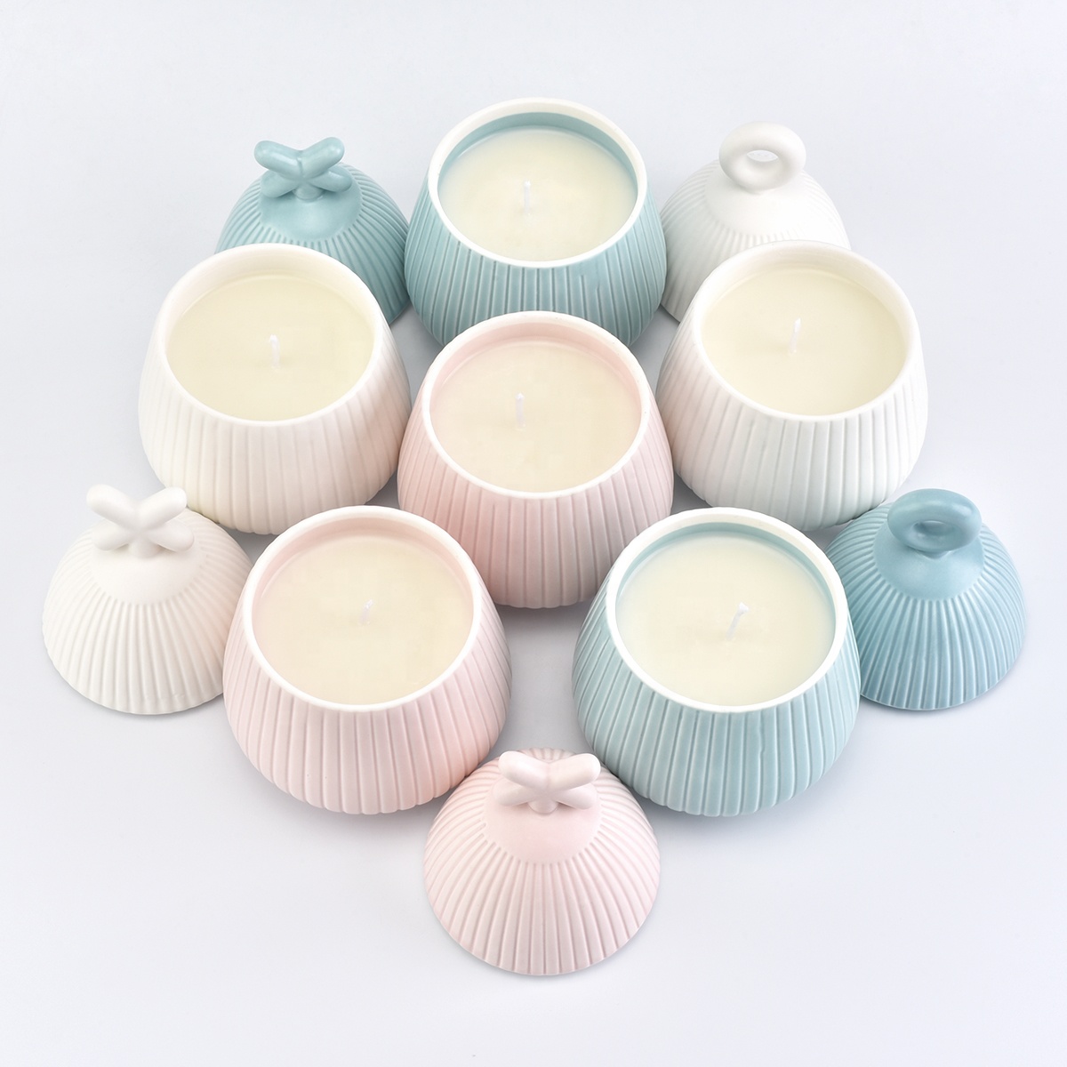 8oz 10oz Popular cute porcelain ceramic candle holders with lid