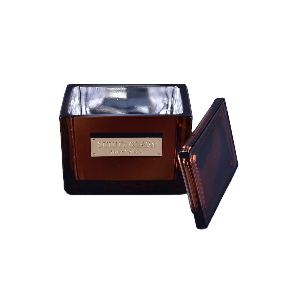 10oz Sunny luxury amber square scented glass candle holders with lids