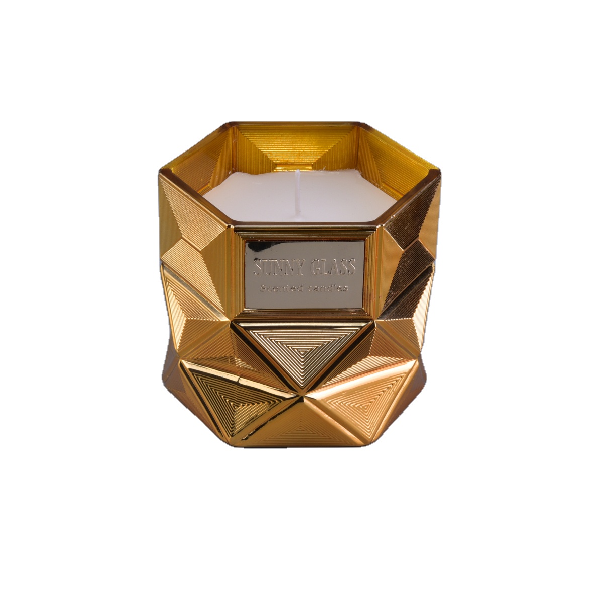Sunny luxury decorative gold scented Hexagon glass candle jar holder