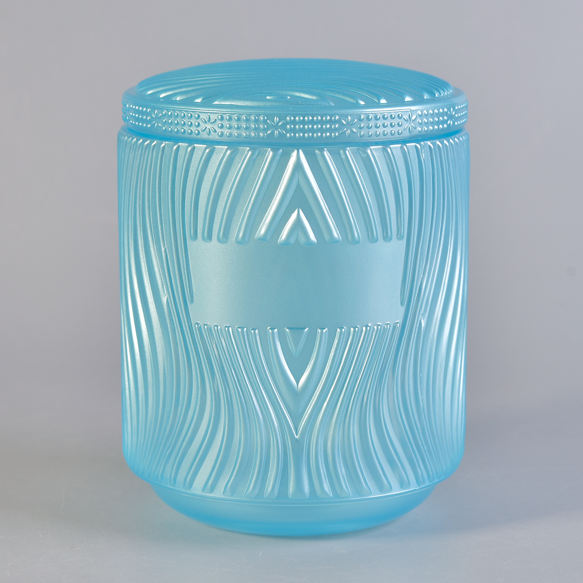 sky blue glass candle holder with lid, unique designed glass candle vessels
