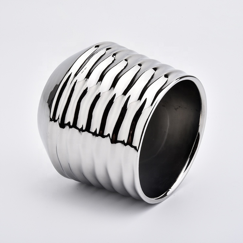 Silver plating round ceramic candle jars stripe candle holder home decor