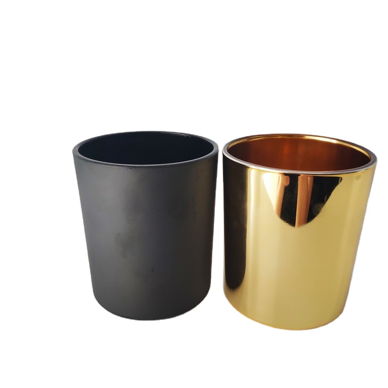 12 oz gold glass candle vessels, matte black glass candle jar