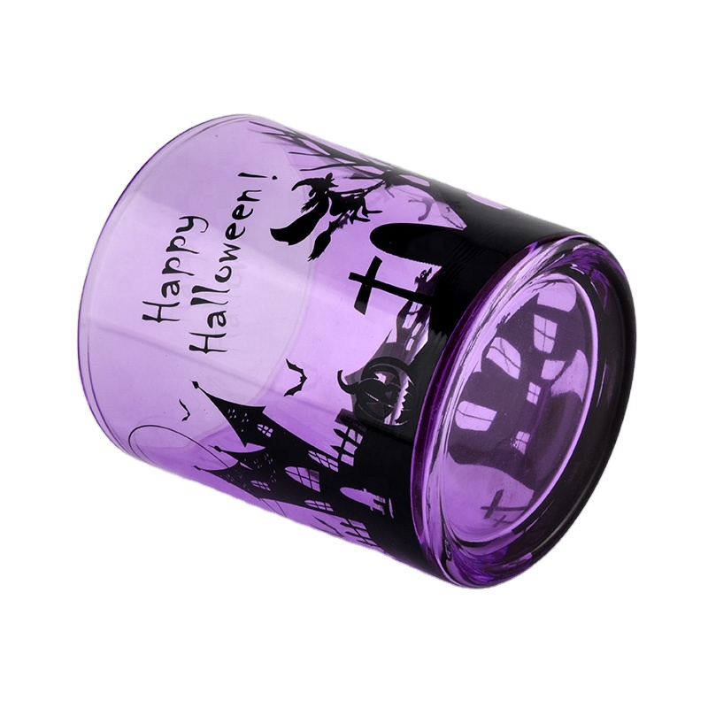 purple sprayed glass candle jars for All Saints' Day