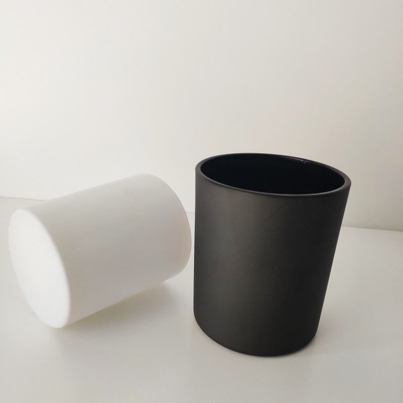 white and black 12 oz glass candle jars, cylinder glass vessels in bulk