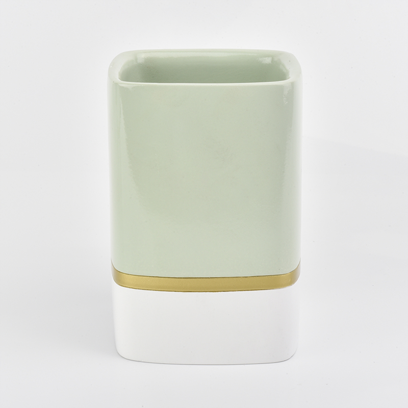 green and white concrete candle vessel, square concrete candle holder
