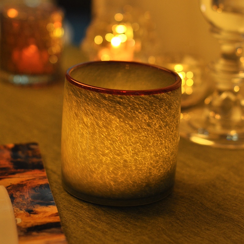 17oz White with Yellow Rim Glass Candle Holder Home Decor