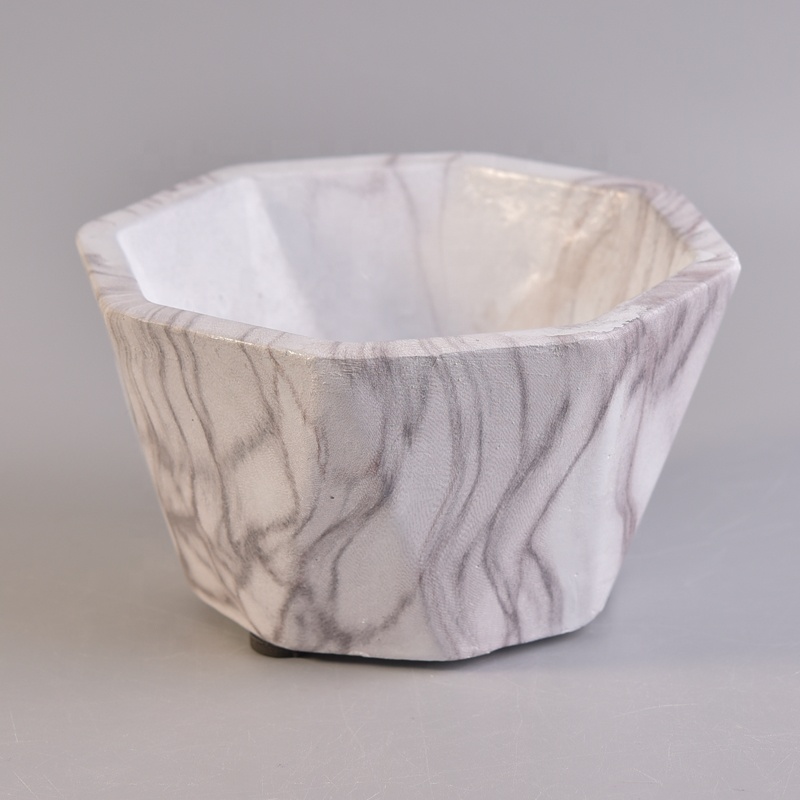 Geo cut clay candle holder concrete candle jar in bulk