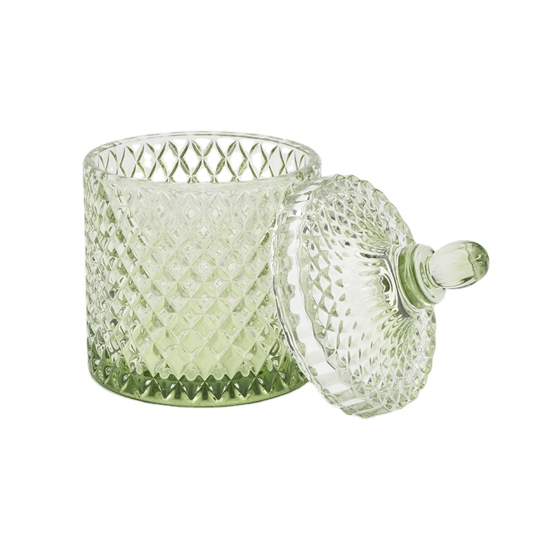 Hot sales China luxury empty embossed glass large candle vessel with lid