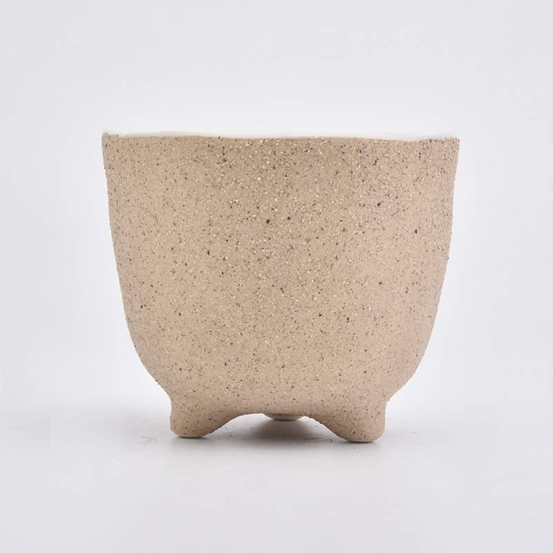 ceramic candle holders wholesale, matte ceramic container with feet