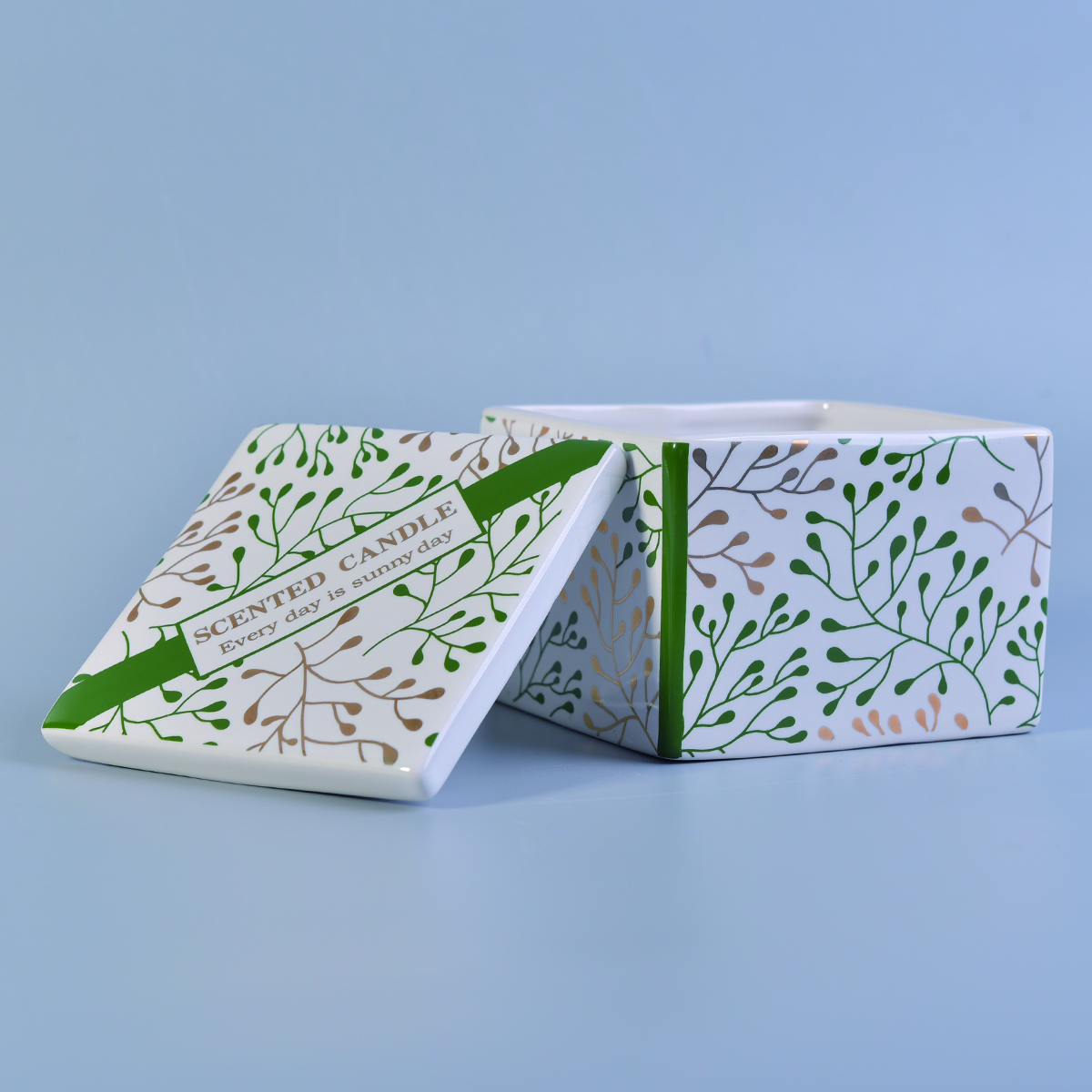 Supplier empty gold printing square candle holder with lids