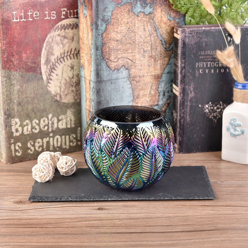 Antique Lotus leaf pattern tea light candle container votive glass candle vessel home decor wholesales
