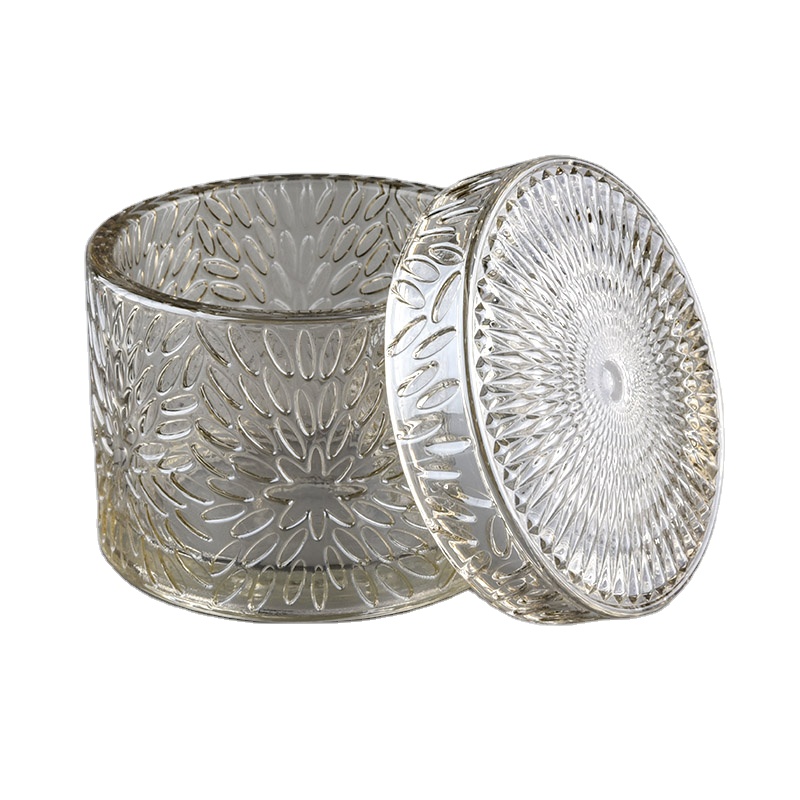 Hot sales luxury empty glass candle jar holder with glass lid and packaging