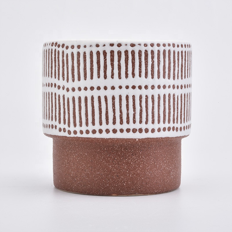 620ml Red Stripes Ceramic Candle Holder for Home Decoration