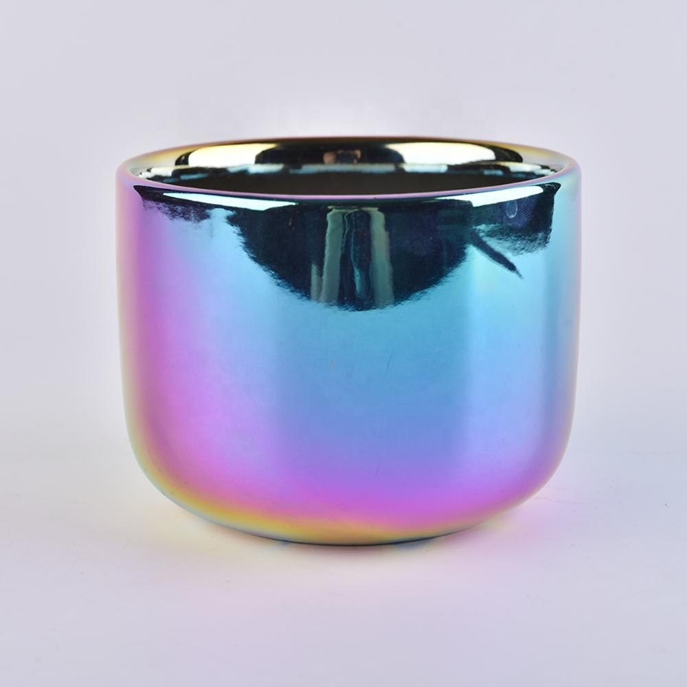 hologram electroplating ceramic candle jars with 2 wicks