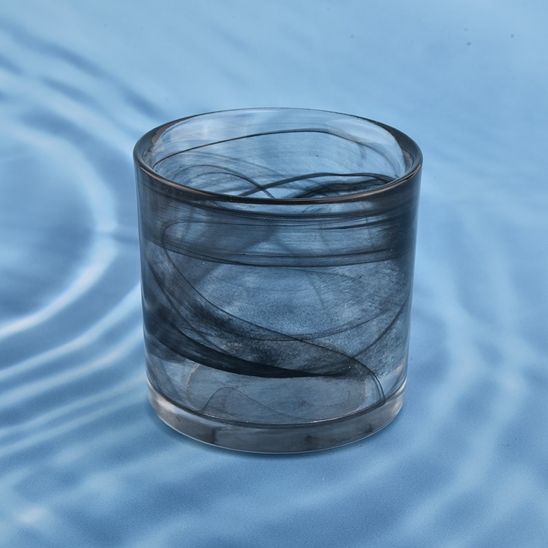 black stained glass vessel, decorative glass candle jar with ground edge top