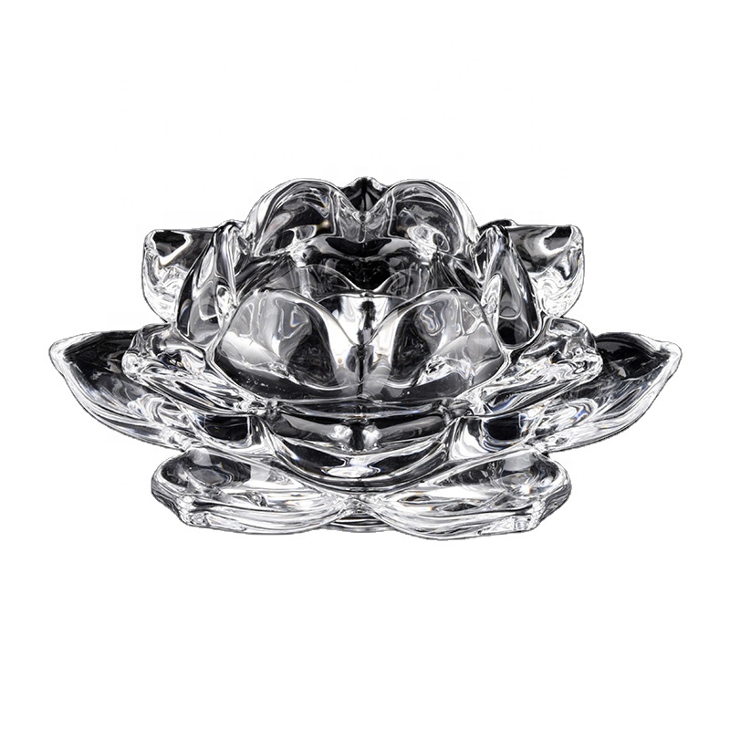 lotus design high white glass tealight candle holder