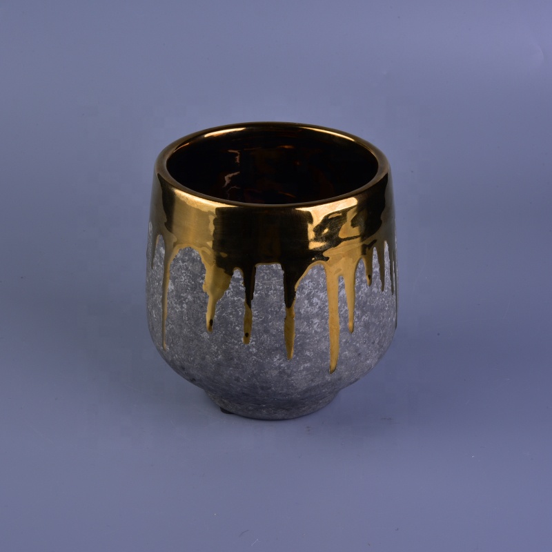 900ml Gold and Grey Stoneware Utensil Ceramic Candle Holders for Home Decoration