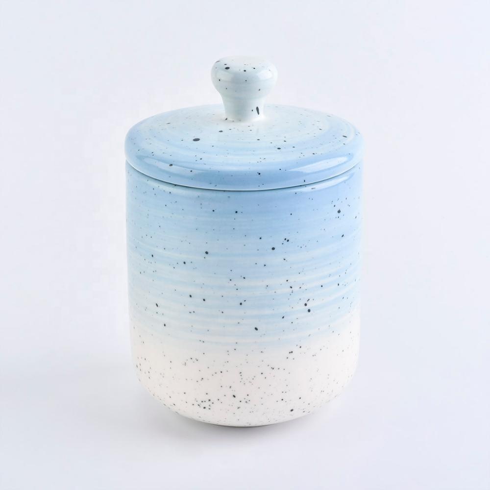 Sunny new design Luxury blue ceramic candle making jar with lid