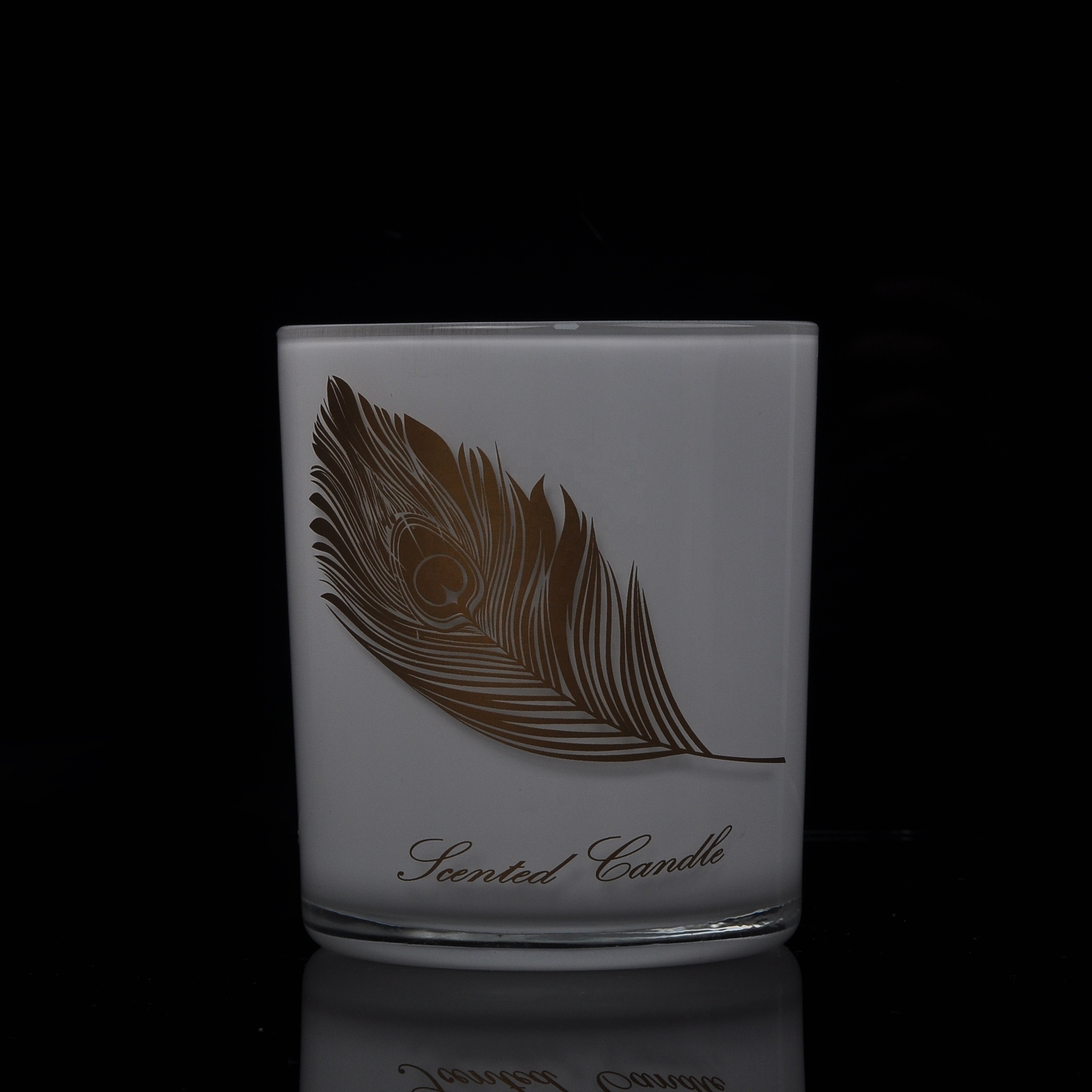 Suppliers cylinder white pattern custom glass candle jars 10oz 14oz