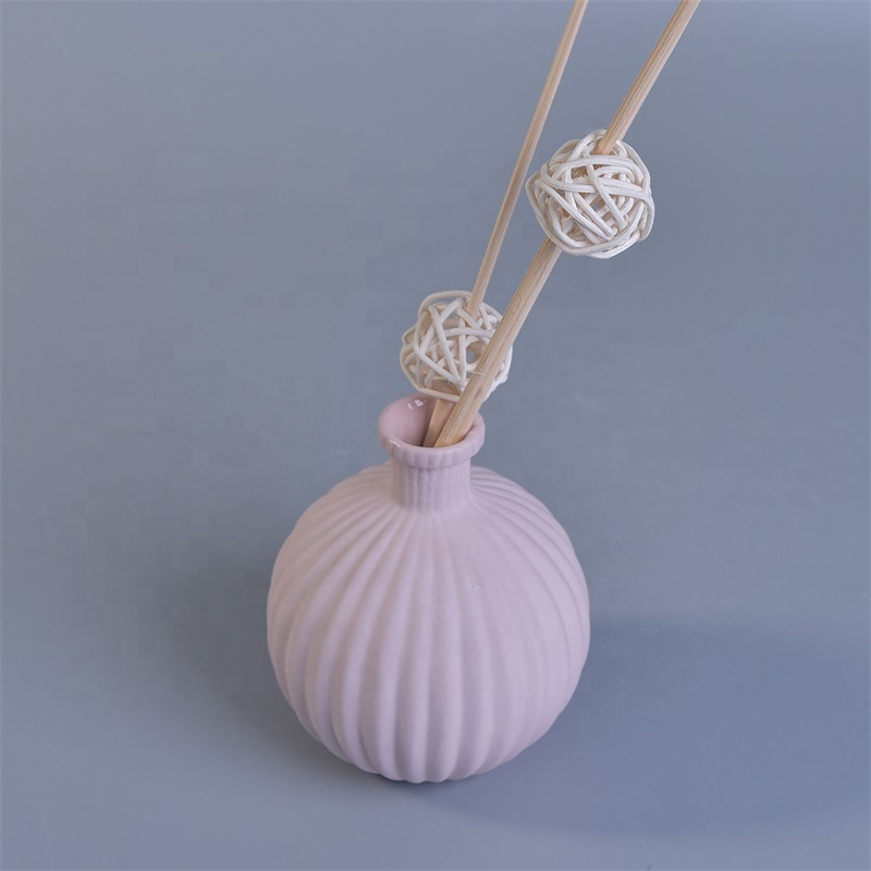 Round Aroma Pink Ceramic Reed Diffuser Bottle Aromatherapy Room Decor