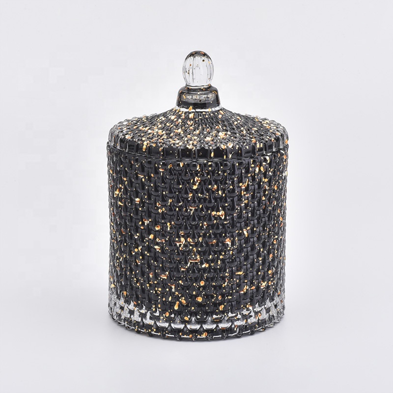 15 oz luxury glass candle container, black glass candle jar with lid