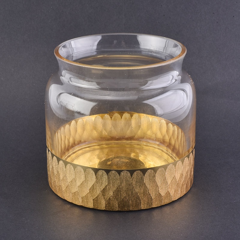 Gold dip engraved base glass candle jar home decoration wholesale