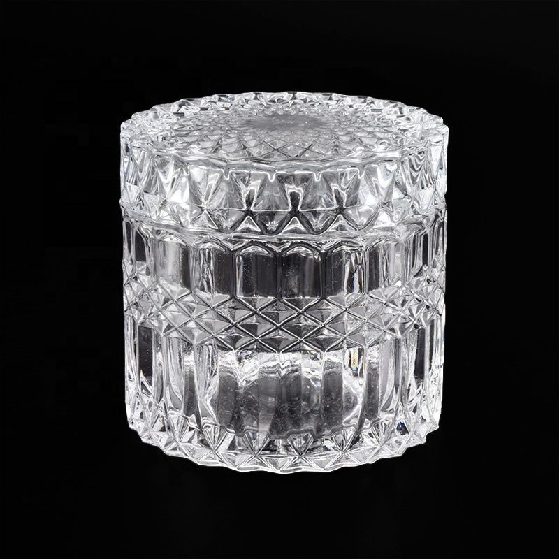 Diamond design crystal geo cut clear glass candle holders