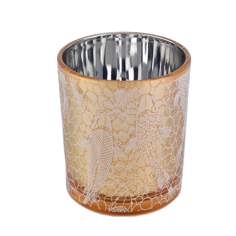 luxury candle jar, gold shiny candle holder with unique 3D printing