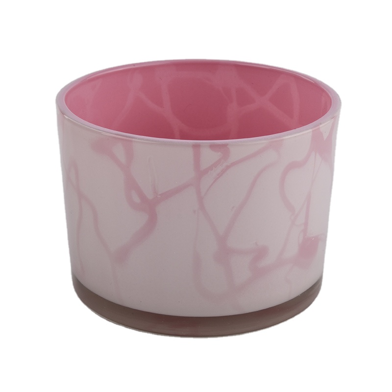 pink inside painted glass vessel for candle making, 3 wick candle jar wholesale