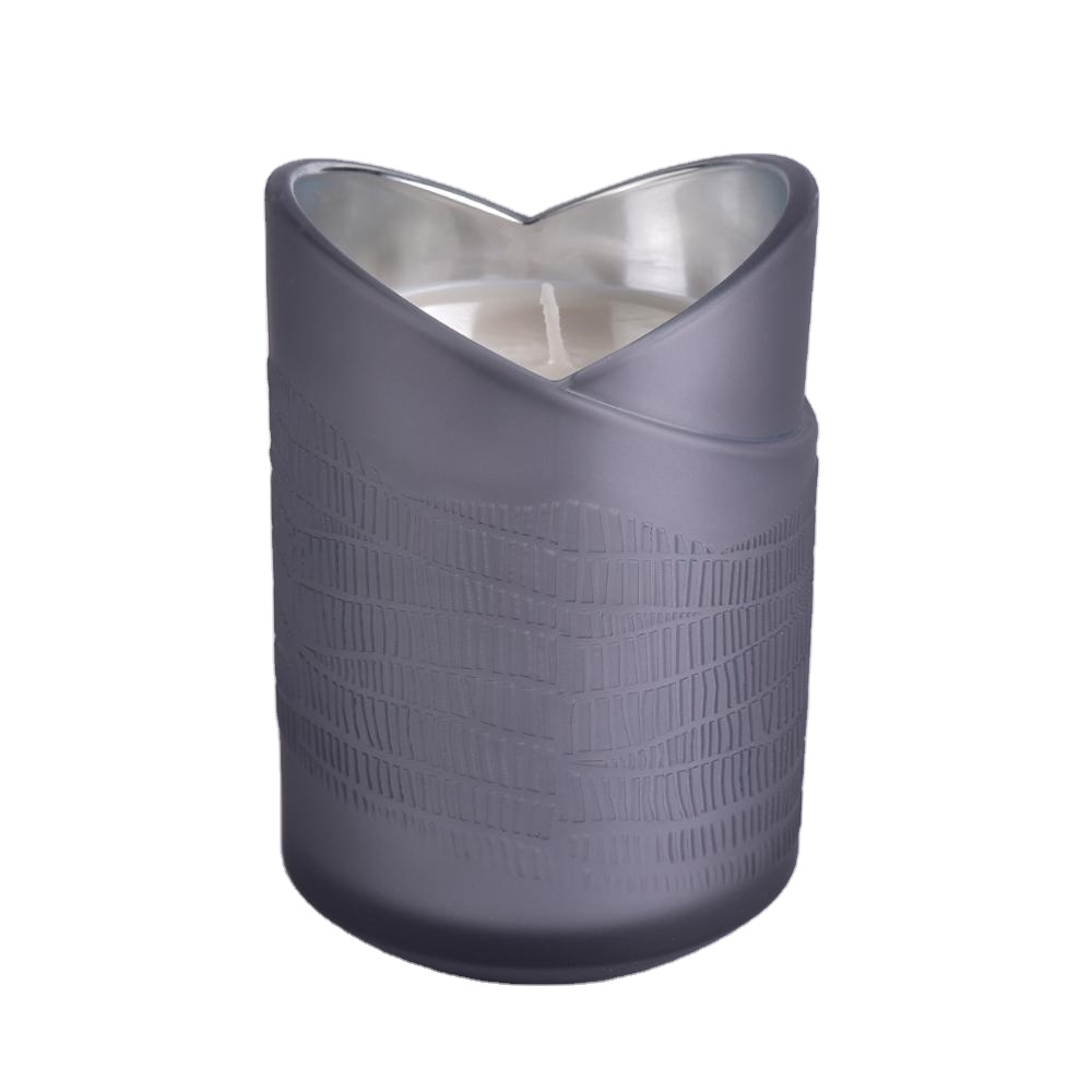 8 oz glass candle holder, grey candle jar