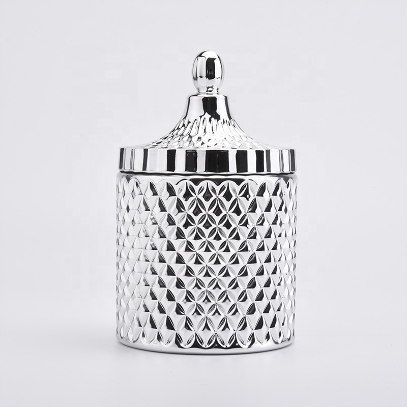 Metallic Diamond Glass Candle Jars with Lids Home Decor Wholesales