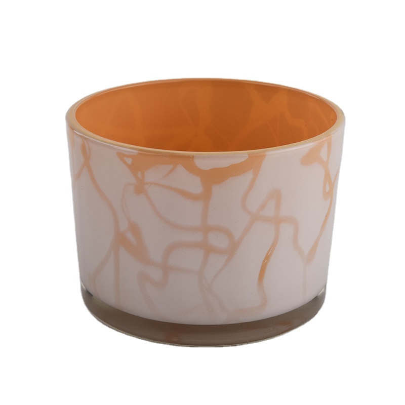 orange inside glass candle jar with white outside, multi color 3 wick candle glass jar