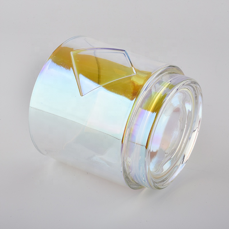 custom holographic glass candle jars with metal label