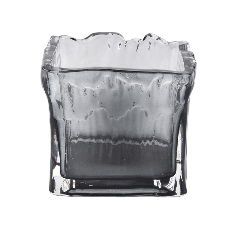 gray translucent square glass candle holders