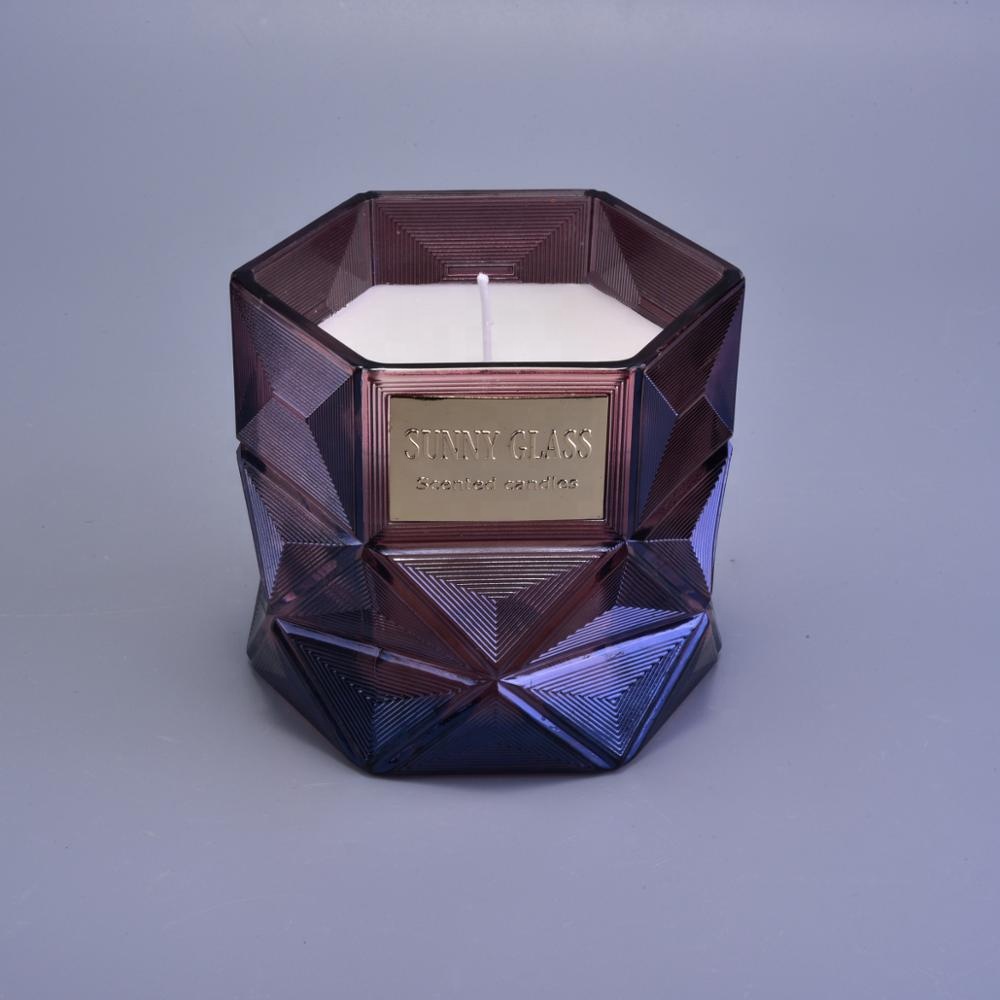 Hexagon Glass Candle Jars Votive Holders with Golden Spraying for Home Decor