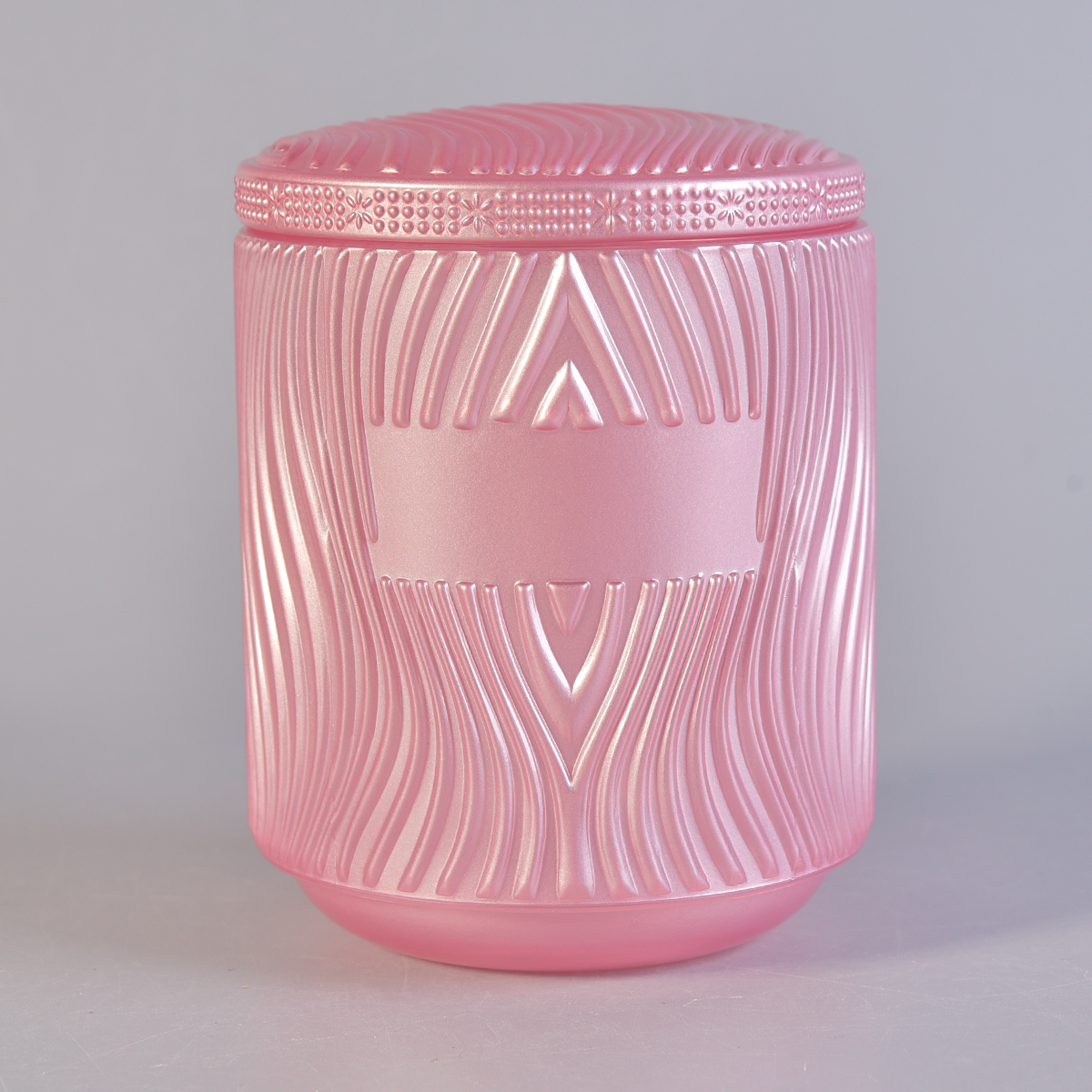 Colored glass candle container, unique glass candle holder with embossed pattern