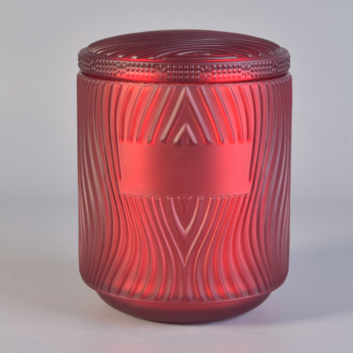 Red glass candle container with silver inside, luxury glass candle holder with glass lid for home decor