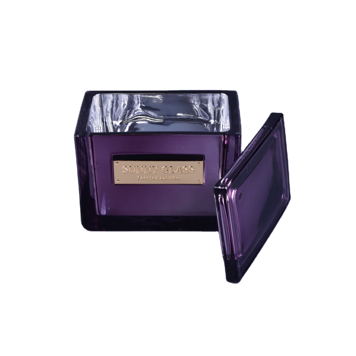 10oz 16oz 20oz Sunny spray scented empty square glass candle container with lids