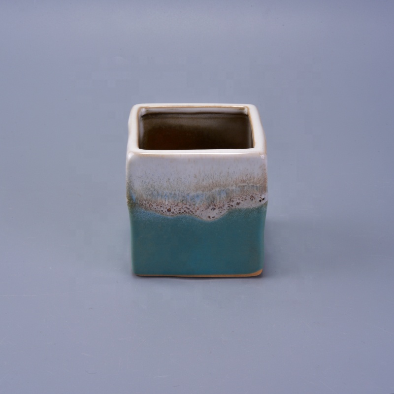 220ml Reactive Stoneware Square Jar  Ceramic Candle Vessel for Home Decoration