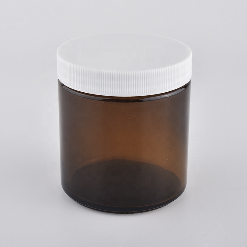 Hot selling brown custom finish candle glass container with white cover