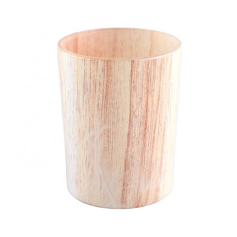 glass candle jars with wood texture