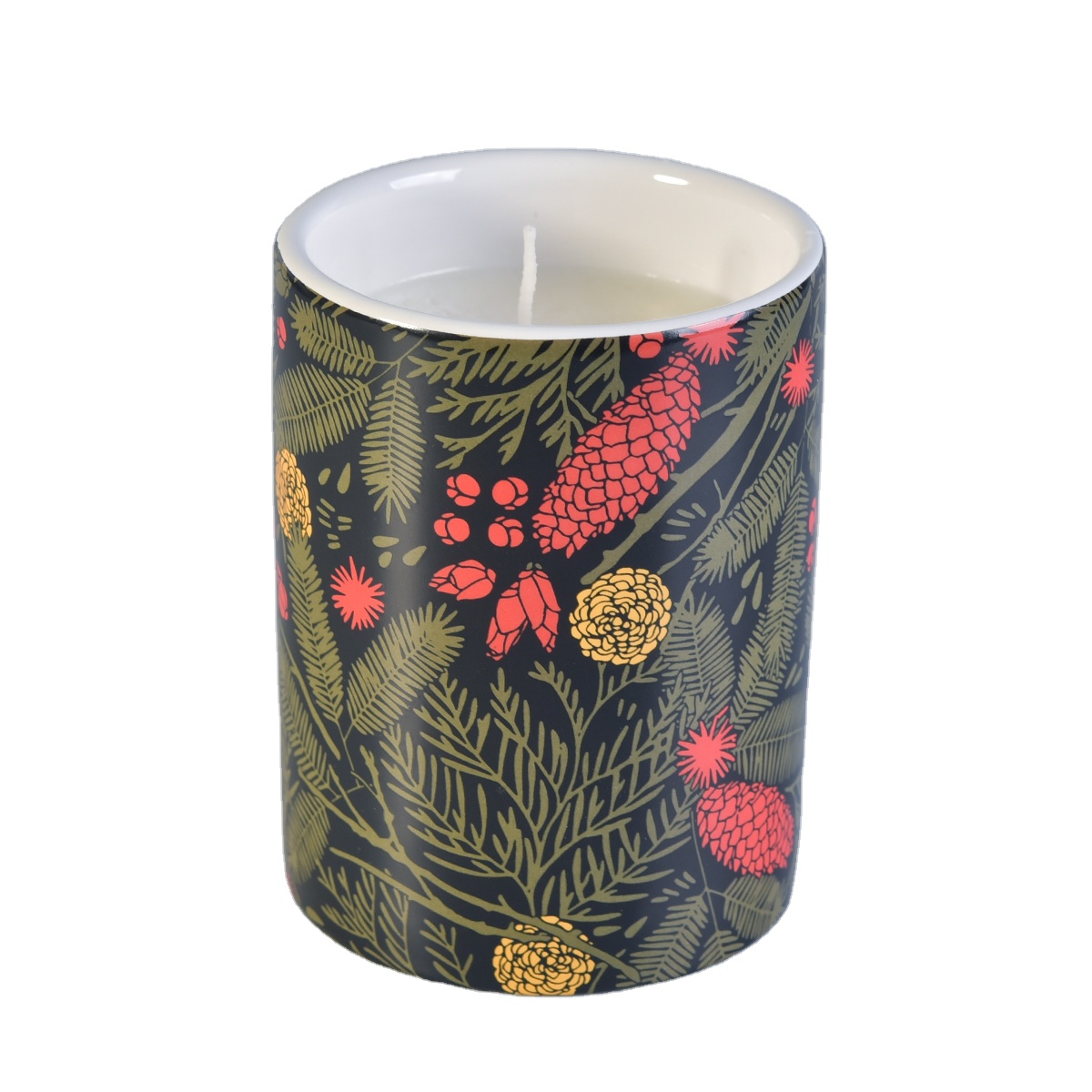 white ceramic candle jar with colorful decal, 12 oz ceramic candle jars