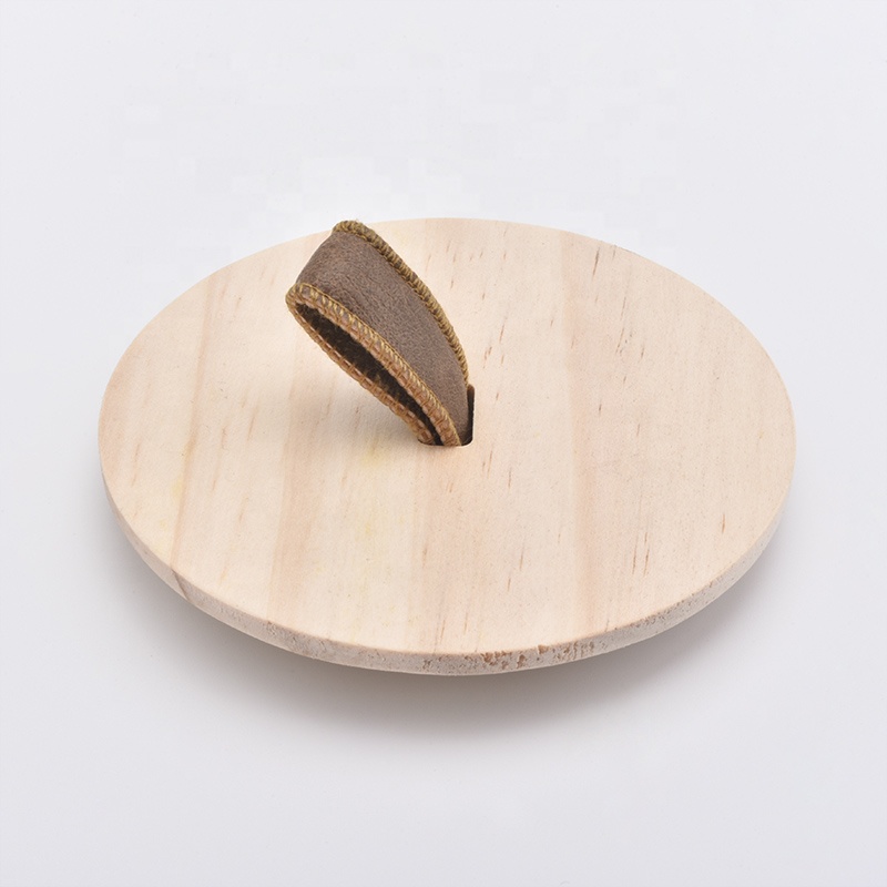 Wood Lid for Candle Jars with Leather Lifter Wholesales